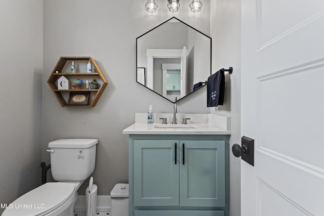 half bathroom with toilet and vanity