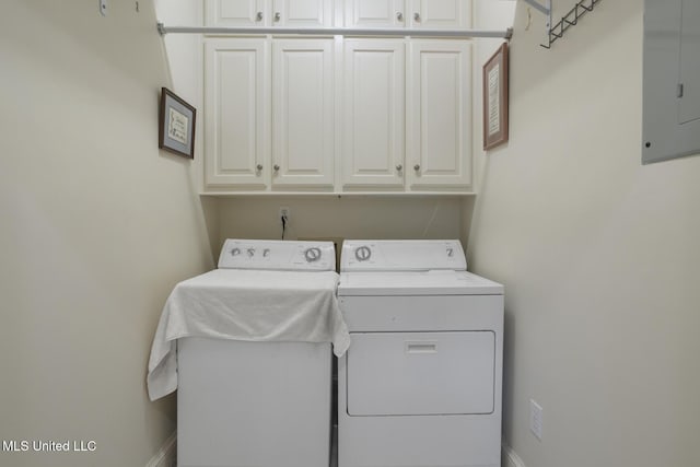 215 Azalea Ct, Brandon, MS 39047 - laundry room with cabinet space, washer and clothes dryer, electric panel, and baseboards