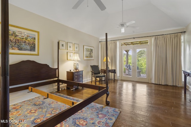 215 Azalea Ct, Brandon, MS 39047 - bedroom with access to outside, wood finished floors, vaulted ceiling, french doors, and ceiling fan