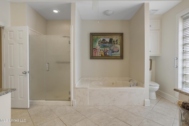215 Azalea Ct, Brandon, MS 39047 - bathroom featuring a stall shower, tile patterned flooring, a garden tub, and healthy amount of natural light