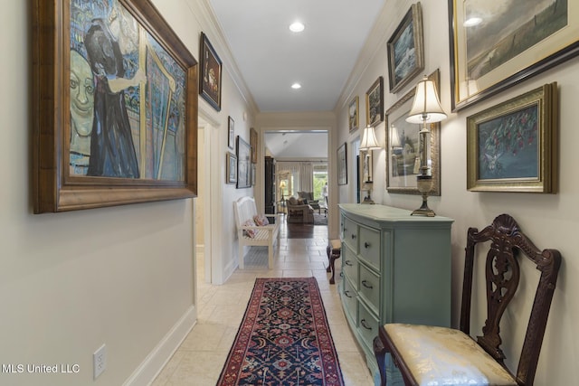 215 Azalea Ct, Brandon, MS 39047 - hallway with ornamental molding, baseboards, and recessed lighting
