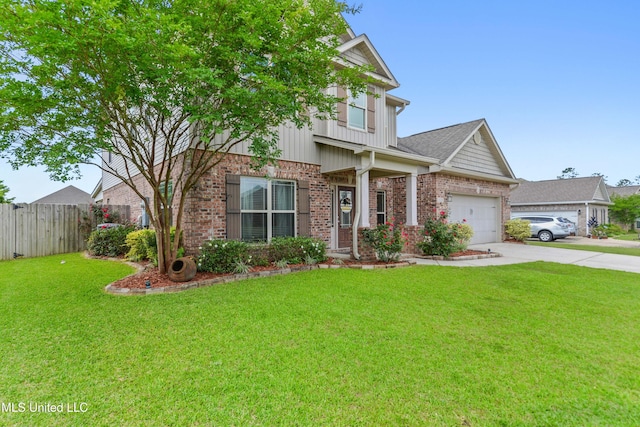 18225 Tulip Cv, Gulfport, MS 39503 - view of front facade featuring brick siding, concrete driveway, an attached garage, and board and batten siding