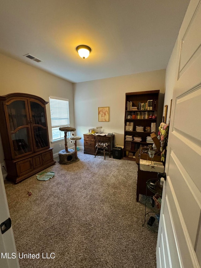 view of carpeted home office