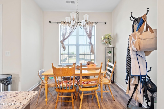 7785 Parkridge Dr, Southaven, MS 38671 - dining space featuring wood finished floors, a chandelier, and baseboards