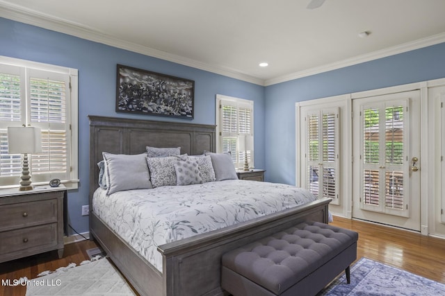 435 Glenway Dr, Jackson, MS 39216 - bedroom featuring crown molding, recessed lighting, wood finished floors, and access to exterior