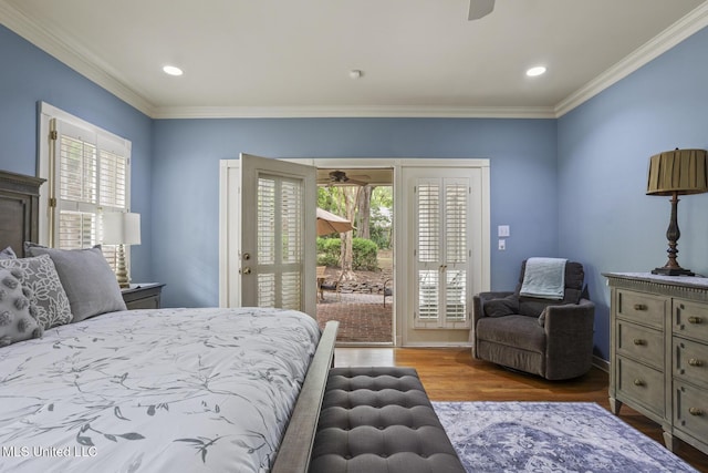 435 Glenway Dr, Jackson, MS 39216 - bedroom featuring access to outside, ornamental molding, multiple windows, and wood finished floors