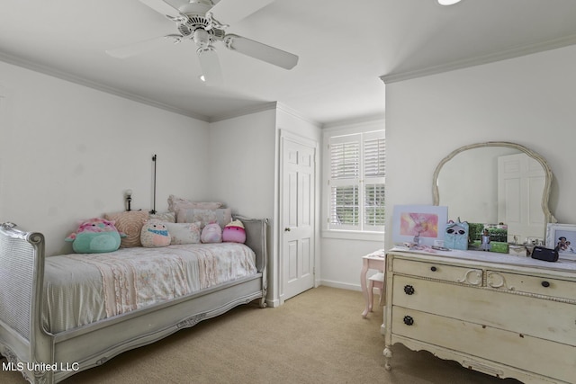 435 Glenway Dr, Jackson, MS 39216 - bedroom with a closet, ornamental molding, light carpet, baseboards, and ceiling fan