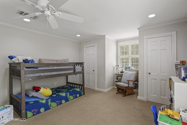 435 Glenway Dr, Jackson, MS 39216 - bedroom featuring carpet, recessed lighting, baseboards, visible vents, and ornamental molding