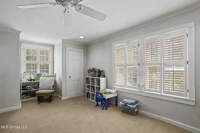 435 Glenway Dr, Jackson, MS 39216 - rec room featuring crown molding, baseboards, a wealth of natural light, and carpet