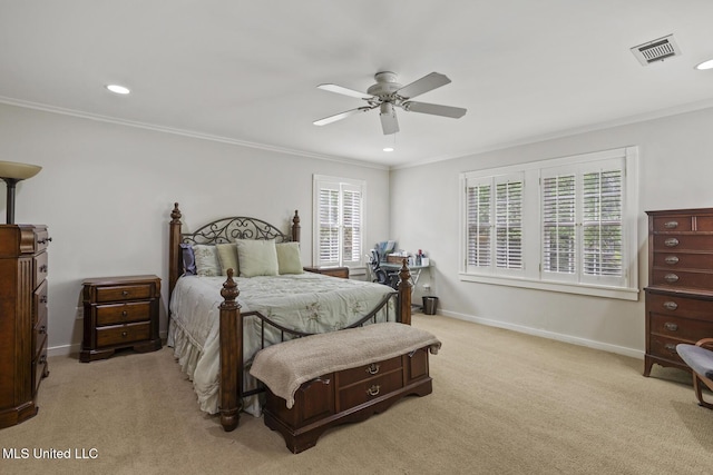435 Glenway Dr, Jackson, MS 39216 - bedroom with ceiling fan, crown molding, carpet floors, baseboards, and recessed lighting