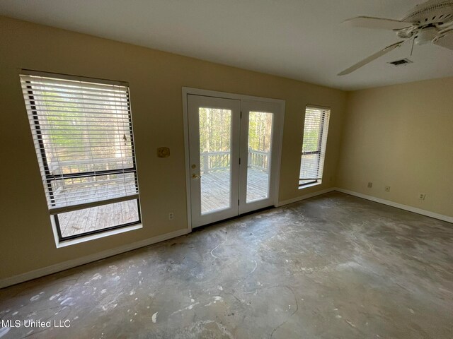 interior space featuring ceiling fan