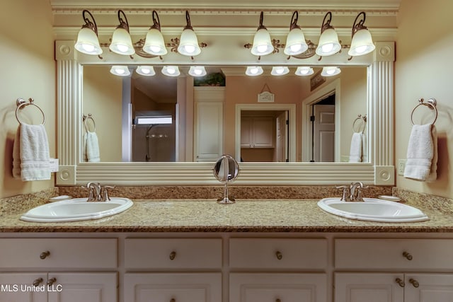 bathroom featuring vanity and walk in shower