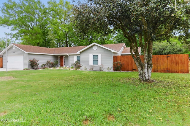 7829 Alawai Ave, Diamondhead, MS 39525 - ranch-style home featuring roof with shingles, a garage, fence, and a front lawn