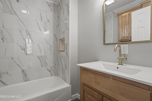 bathroom featuring vanity and shower / tub combination