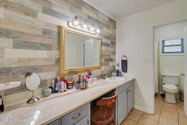 9414 Hillsboro Ludlow Rd, Lena, MS 39094 - bathroom with crown molding, tile patterned floors, vanity, toilet, and baseboards