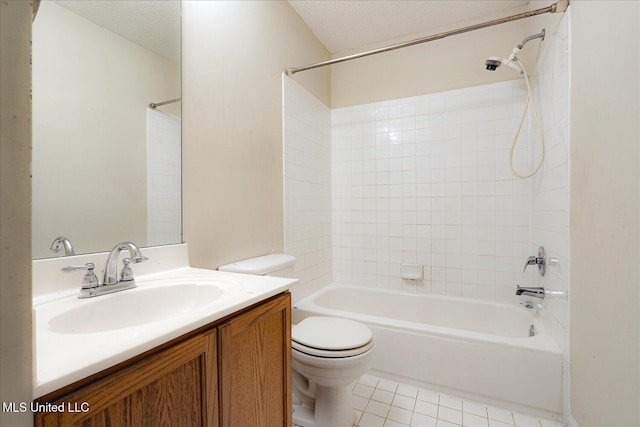9015 Champlain Dr, Olive Branch, MS 38654 - bathroom with toilet, vanity, bathing tub / shower combination, tile patterned flooring, and a textured ceiling