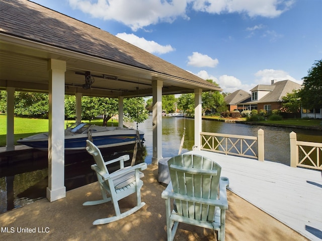 dock area with a water view