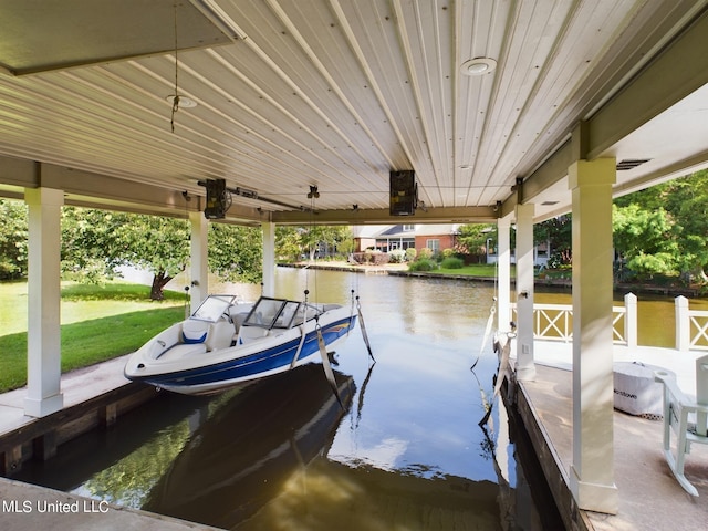 dock area with a water view