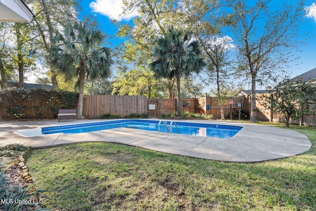 view of swimming pool with a lawn