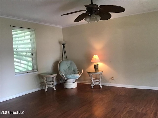 3310 Washington Ave Unit 1315, Pascagoula, MS 39581 - living area featuring crown molding, wood finished floors, ceiling fan, and baseboards