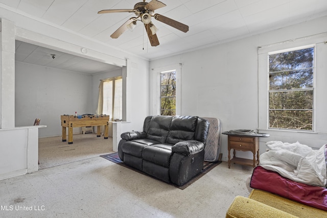 living room featuring ceiling fan