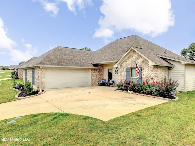 598 Westfield Dr, Pearl, MS 39208 - ranch-style house featuring brick siding, an attached garage, a front lawn, and driveway