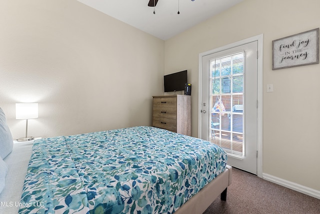 bedroom featuring carpet floors and ceiling fan