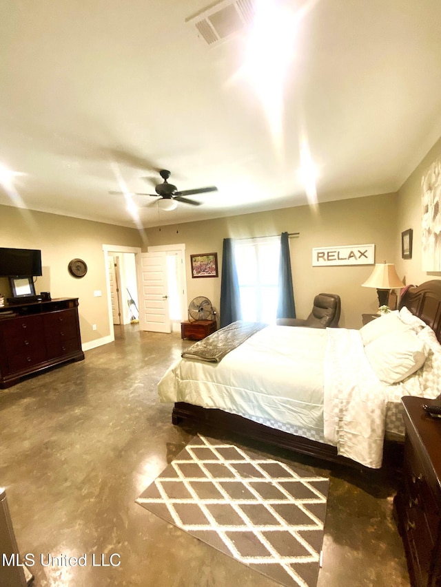 115 Pinedale Rd, Terry, MS 39170 - bedroom with concrete floors and ceiling fan