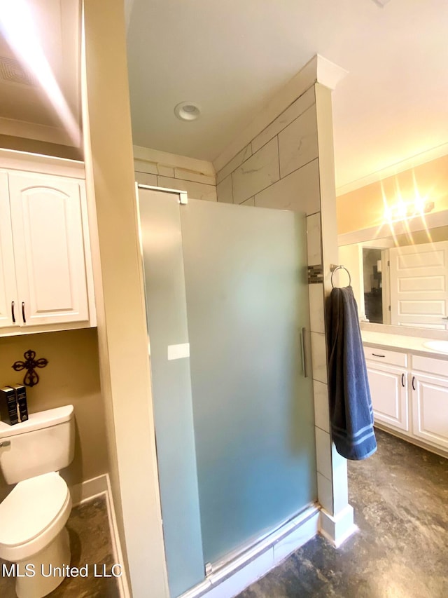115 Pinedale Rd, Terry, MS 39170 - bathroom featuring a stall shower, vanity, and concrete floors