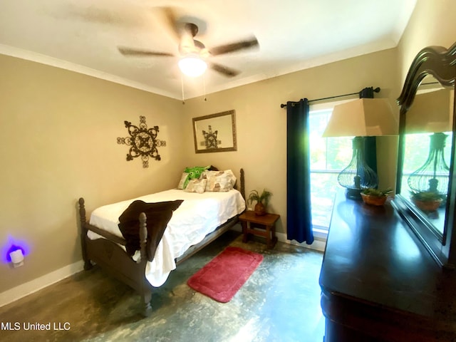 115 Pinedale Rd, Terry, MS 39170 - bedroom featuring a ceiling fan and concrete flooring
