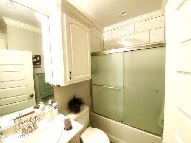 115 Pinedale Rd, Terry, MS 39170 - bathroom with crown molding, vanity, combined bath / shower with glass door, and recessed lighting
