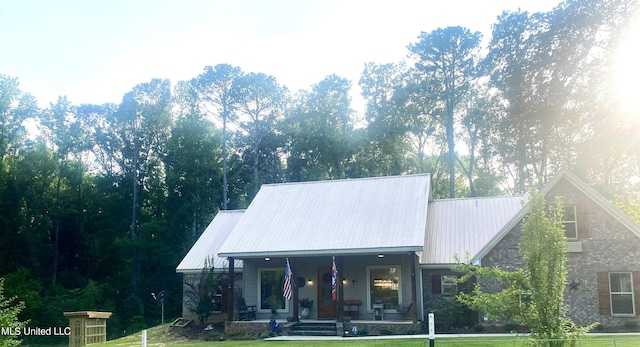 115 Pinedale Rd, Terry, MS 39170 - back of house with a porch, a lawn, and metal roof