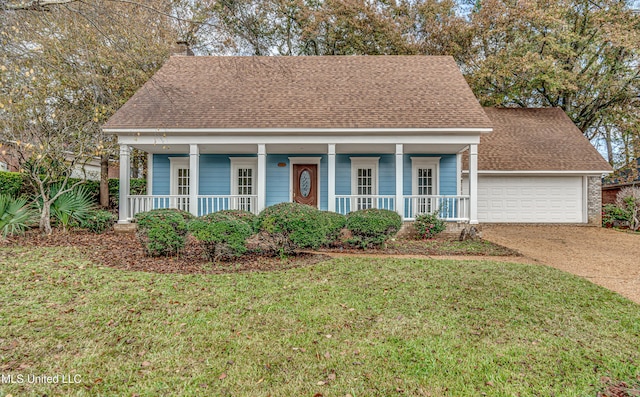 view of front of property with covered porch and a front lawn