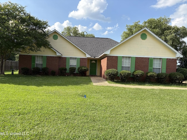 9831 Crooked Creek Blvd, Byram, MS 39272 - ranch-style house featuring brick siding, a front yard, and a shingled roof