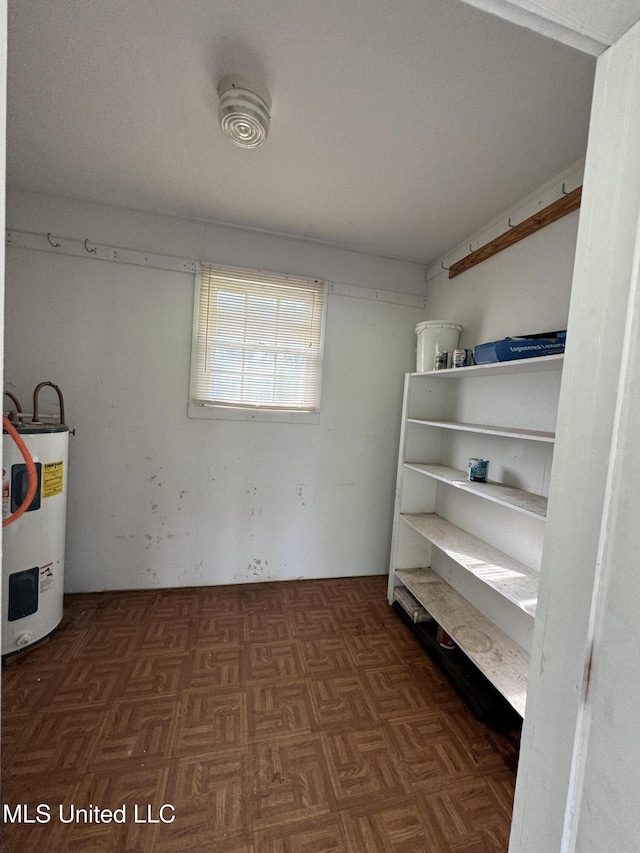 storage area with electric water heater