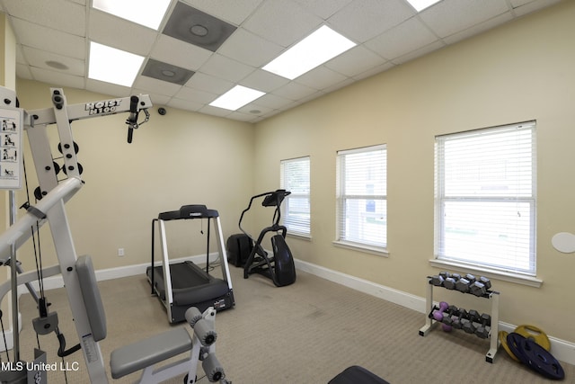 3230 Cumberand Rd Unit 56, Ocean Springs, MS 39564 - workout area featuring carpet floors, a paneled ceiling, and baseboards