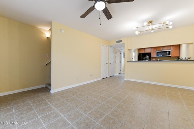 3230 Cumberand Rd Unit 56, Ocean Springs, MS 39564 - unfurnished living room featuring a ceiling fan, baseboards, light tile patterned floors, and stairs