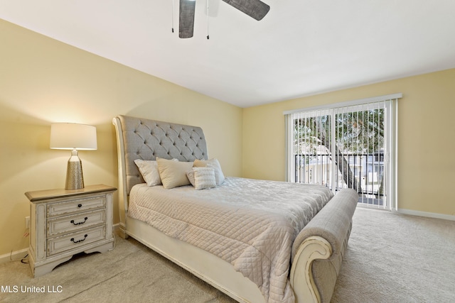 3230 Cumberand Rd Unit 56, Ocean Springs, MS 39564 - bedroom featuring light colored carpet, baseboards, access to outside, and a ceiling fan