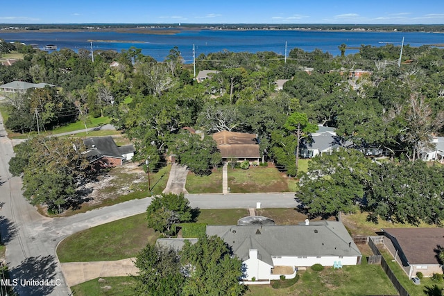 aerial view featuring a water view