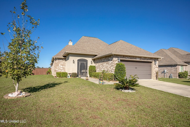 view of front of house featuring a garage and a front yard