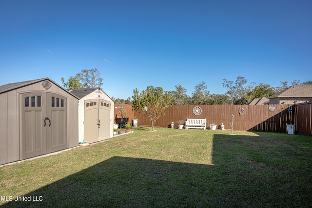 view of yard with a storage shed