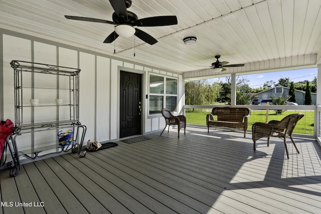 deck featuring ceiling fan