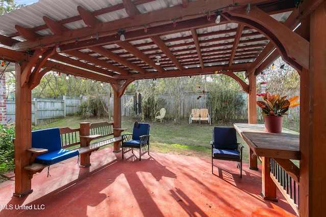 view of patio featuring a pergola and a wooden deck