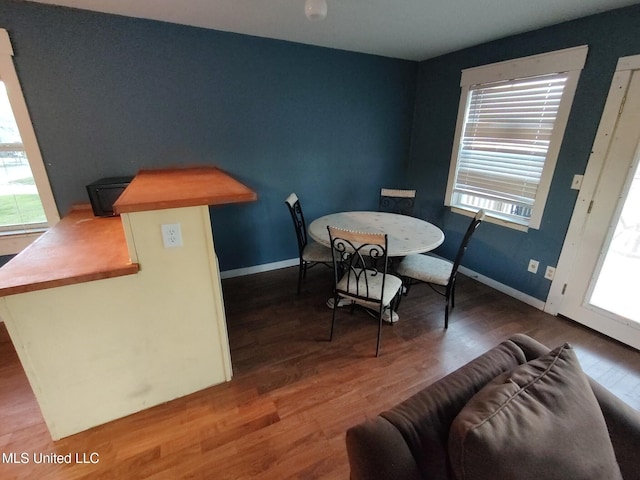 dining room featuring a healthy amount of sunlight and hardwood / wood-style flooring