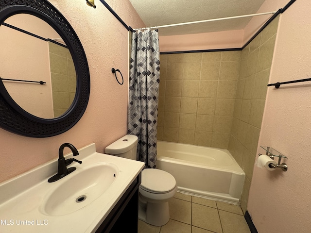3258 Meadow Ln, Jackson, MS 39212 - bathroom with tile patterned flooring, a textured wall, shower / bath combination with curtain, vanity, and a textured ceiling