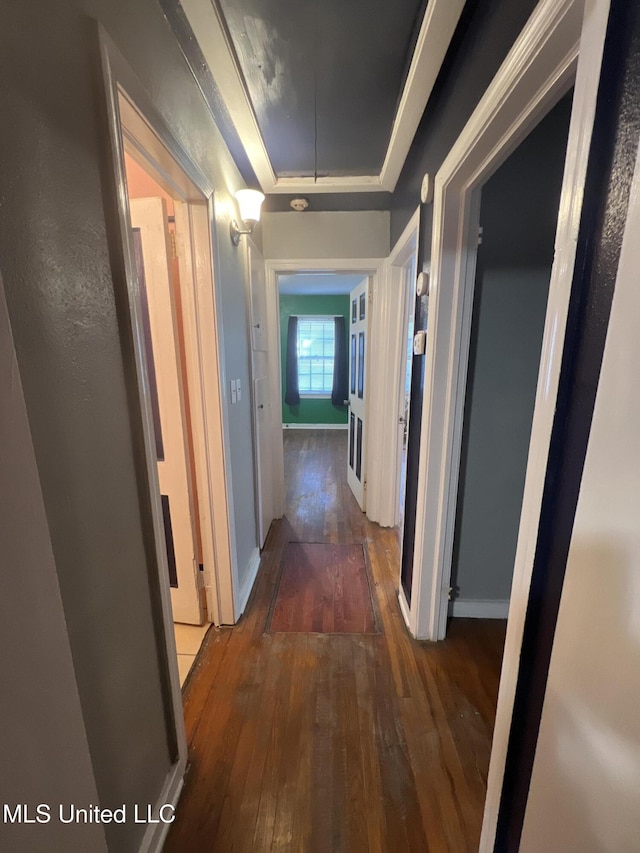 3258 Meadow Ln, Jackson, MS 39212 - corridor with hardwood / wood-style floors, attic access, and a tray ceiling