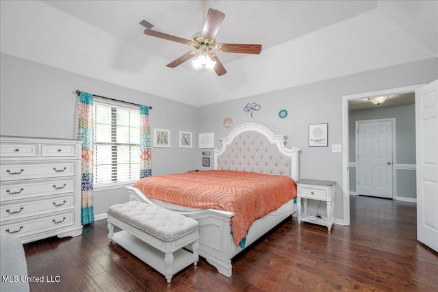 7488 Hickory Estates Dr, Walls, MS 38680 - bedroom with baseboards, a ceiling fan, dark wood-style floors, and visible vents