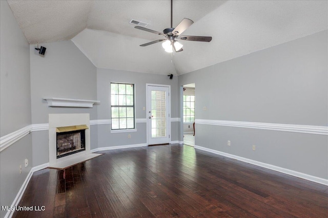 7488 Hickory Estates Dr, Walls, MS 38680 - unfurnished living room featuring ceiling fan, vaulted ceiling, and hardwood / wood-style floors