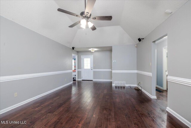 7488 Hickory Estates Dr, Walls, MS 38680 - empty room featuring a ceiling fan, lofted ceiling, hardwood / wood-style flooring, and visible vents