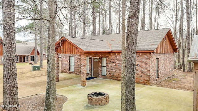 exterior space featuring a fire pit